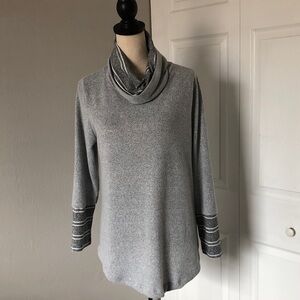 BRITTANY BLACK Women Grey Cowl Neck Brushed Knit Sweatshirt | S